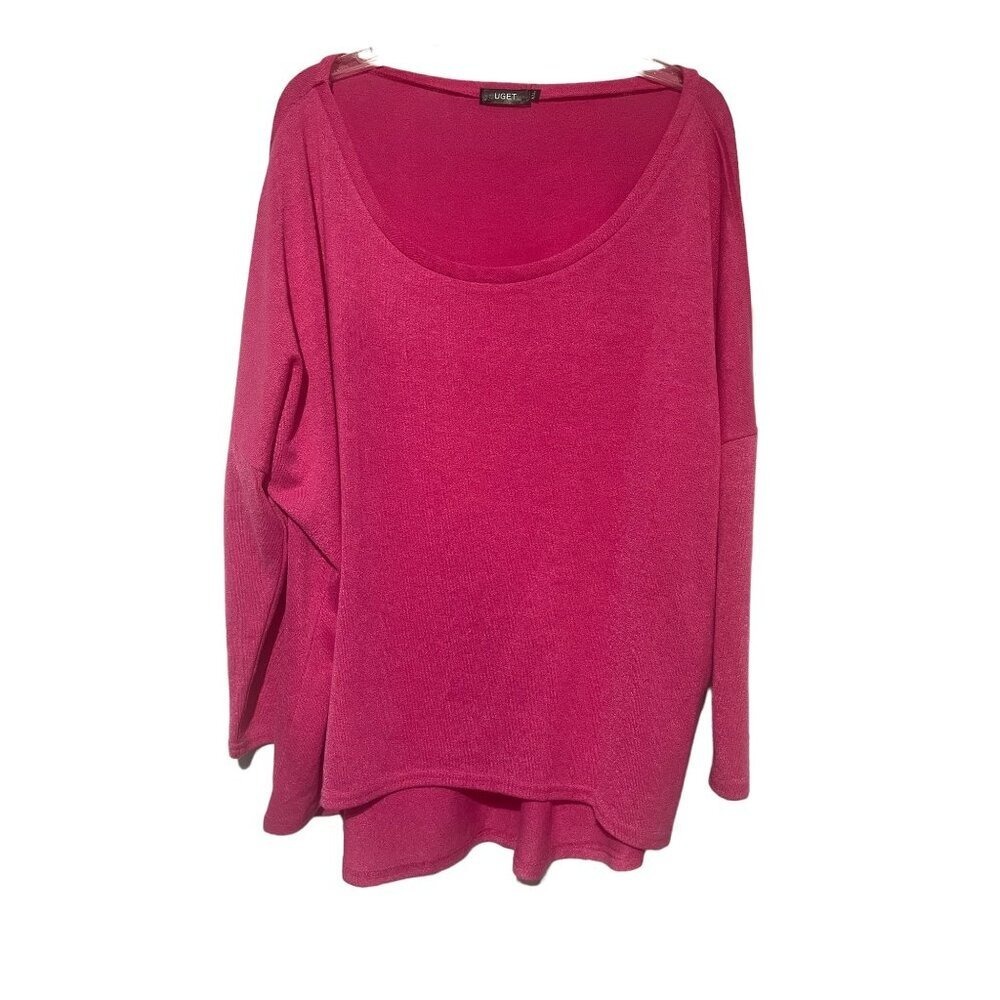 UGET Womens XXL Hot Pink Oversized Scoop Neck High Low Knit Sweater‎ Top